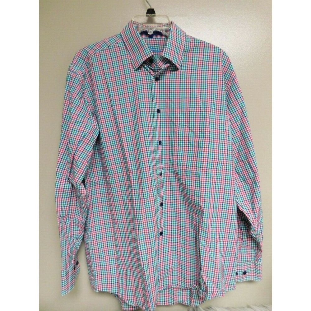 Alan Flusser Mens Long Sleeve Gingham‎  Plaid Shirt
